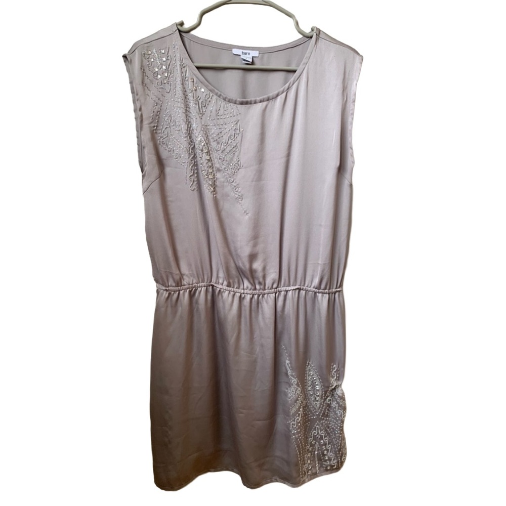 BAR III Women’s Soft Taupe Beaded Sleeveless Lined Cinched Waist Tunic